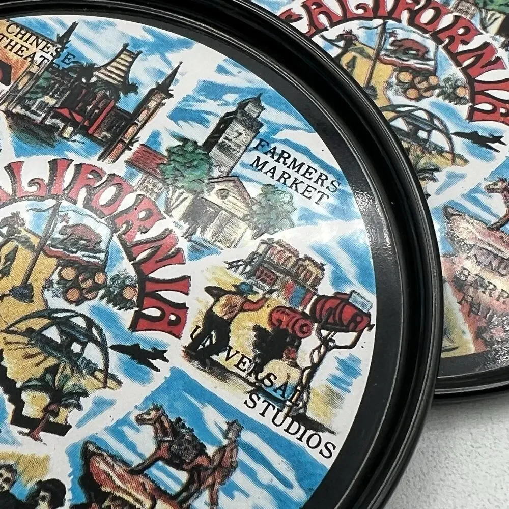 Set 8 California Souvenir Drink Coasters Black Metal MCM Magic Mountain Map 3